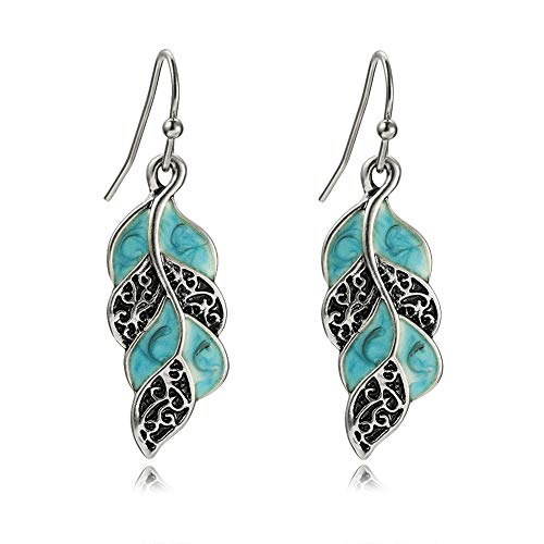 Bamos 14K White Gold Plated Peacock Feather Dangle Earrings for Women & Girls | Light Blue Ethnic Jewelry (1.2