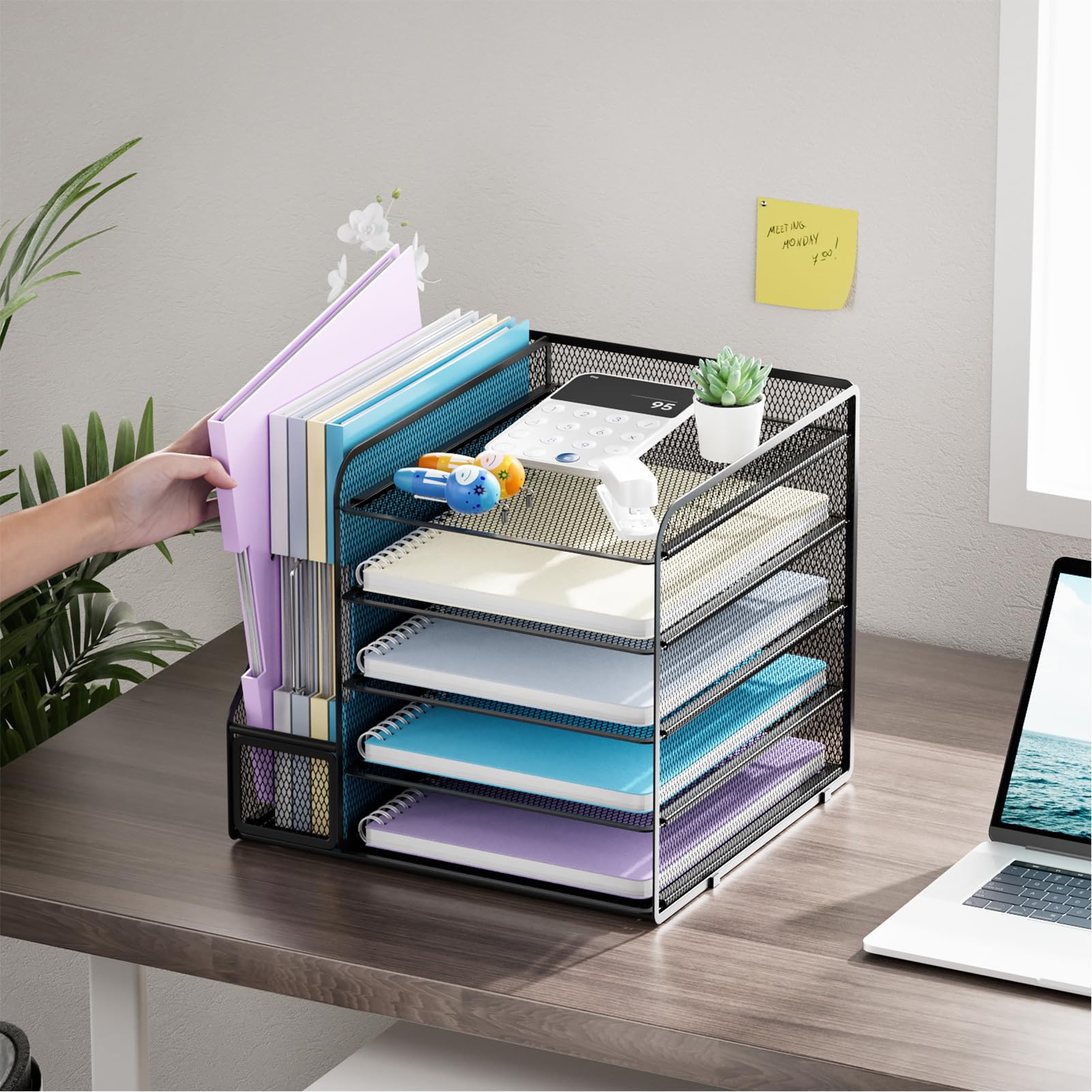 5-Tier Mesh Desk Organizer with File Holder - Black Office Paper Letter Tray for Documents, Mail & Supplies | Perfect for Home Office, Workstation & School Desk Organization