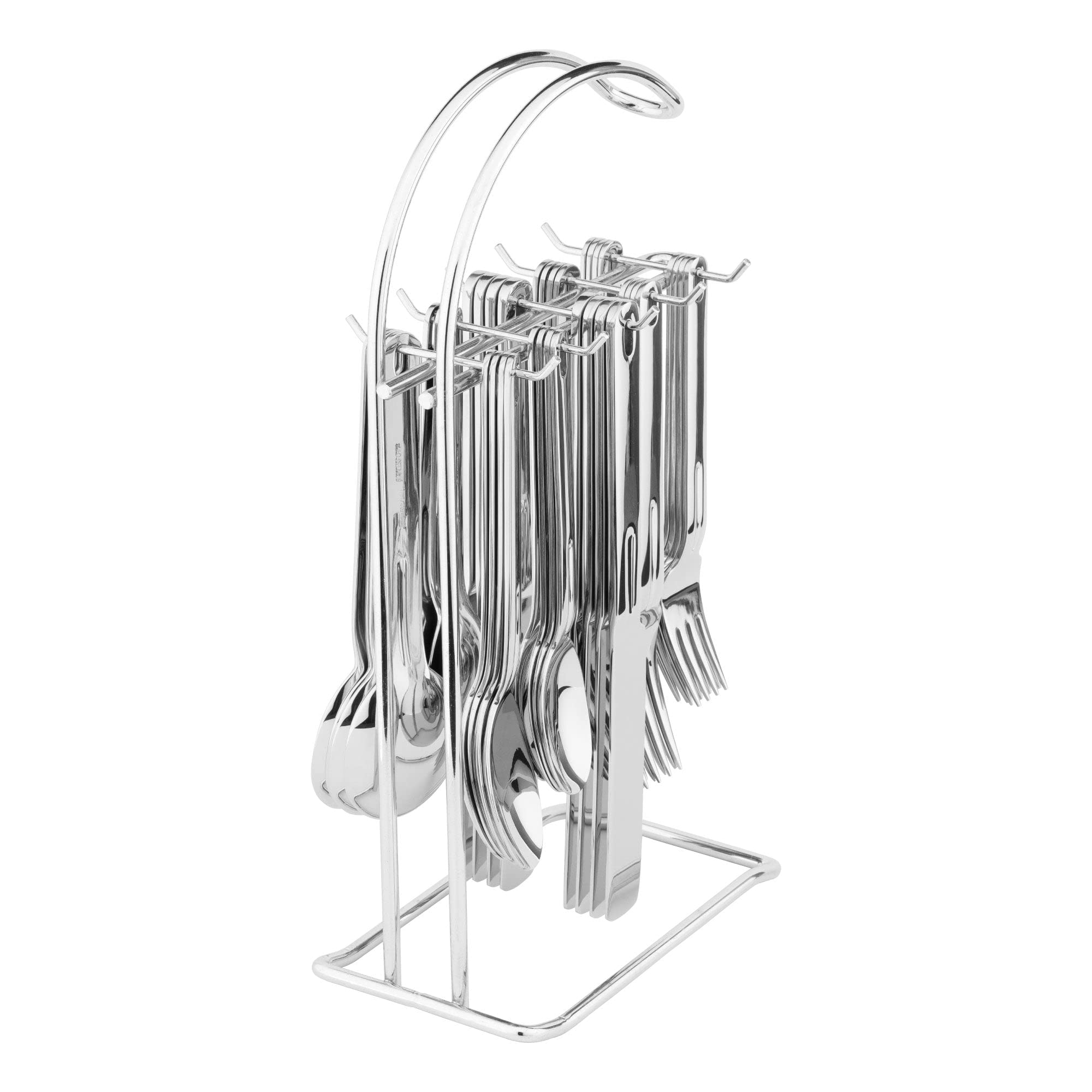 Premium 40-Piece Stainless Steel Flatware Set with Hanging Stand - Service for 8 (Knives, Forks, Spoons, Teaspoons & Salad Forks) - Mirror Polished & Dishwasher Safe - Perfect for Dinner Parties, Weddings & Upscale Dining