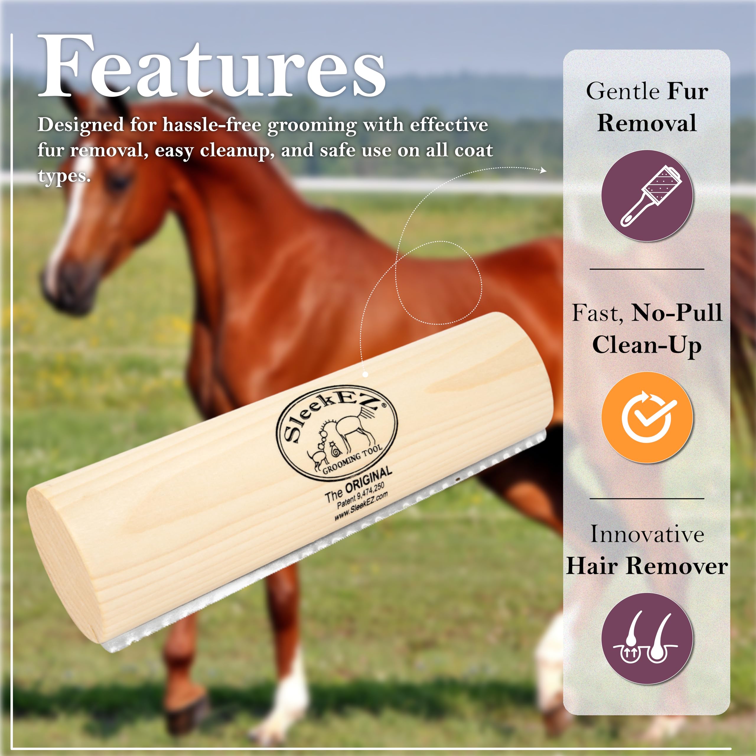SleekEZ Horse Grooming Brush - Deshedding Tool & Curry Comb for Horses, Livestock - Gentle Hair Brush for Shedding, Scratching & Coat Care - Perfect for Stable, Ranch & Show Grooming