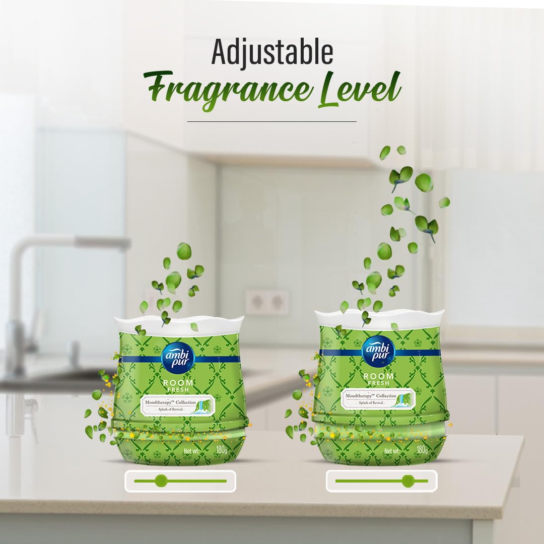 Ambi Pur Moodtherapy Collection Air Freshener Gel - Splash of Revival Lemongrass Scent, 180g | Long-Lasting Fragrance for Home, Office & Car | Eliminates Odors & Refreshes Air Naturally