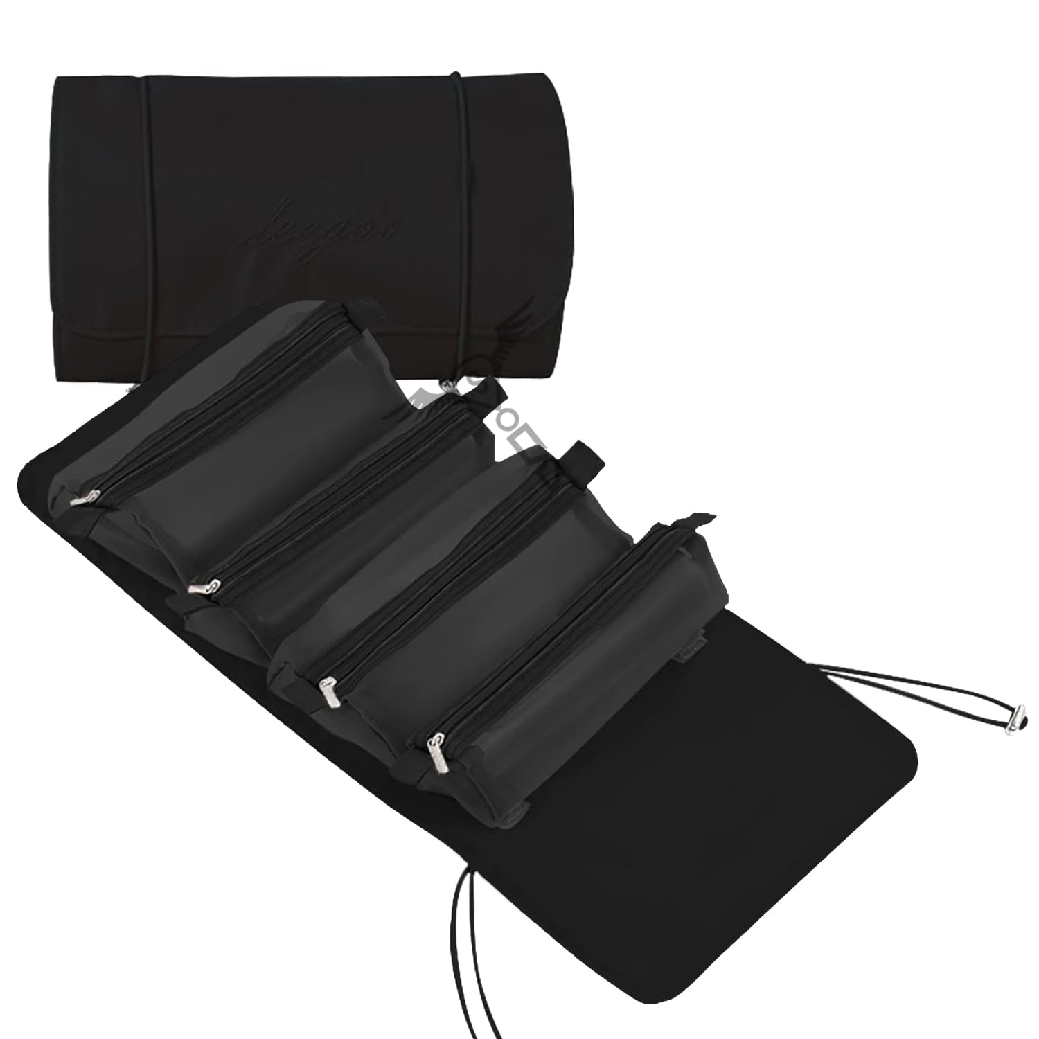 SITTELLA 4-in-1 Foldable Hanging Toiletry Bag for Women - Waterproof Travel Cosmetic Organizer with Multiple Compartments - Perfect for Bathroom, Camping & Airplane Carry On (Black)
