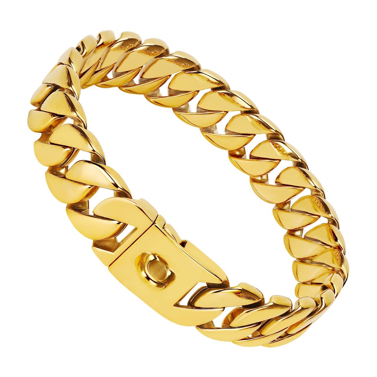 32mm Cuban Link Dog Collar - 18k Gold Plated 316L Stainless Steel Martingale Collar with Safety Buckle for Medium/Large Breeds | Durable Chew-Proof Design for Training & Daily Walks