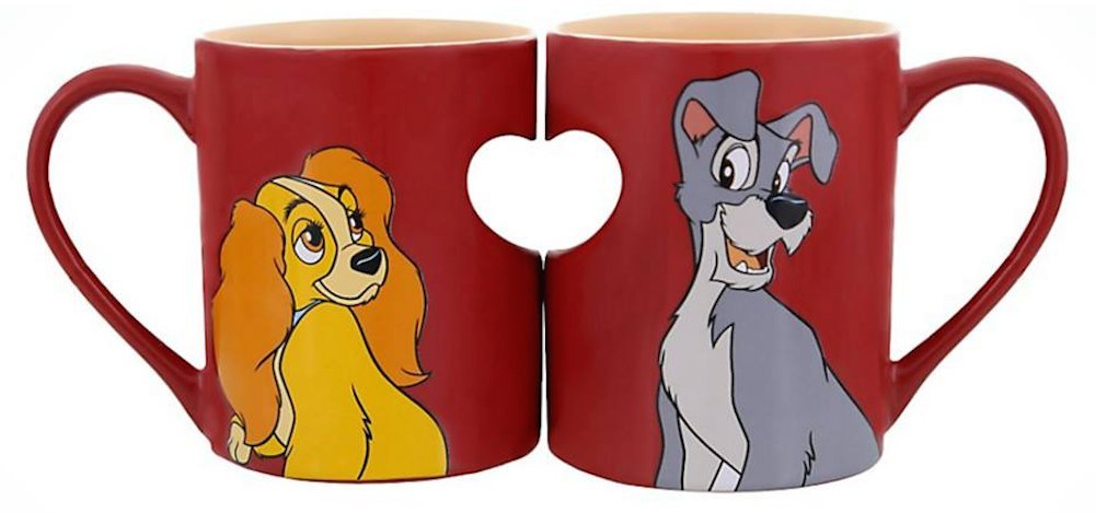 Disney Parks Lady and the Tramp Romantic Heart Ceramic Mug Set of 2 - Perfect for Couples, Valentine's Day Gifts & Coffee Lovers - Ideal for Home, Office & Romantic Dates
