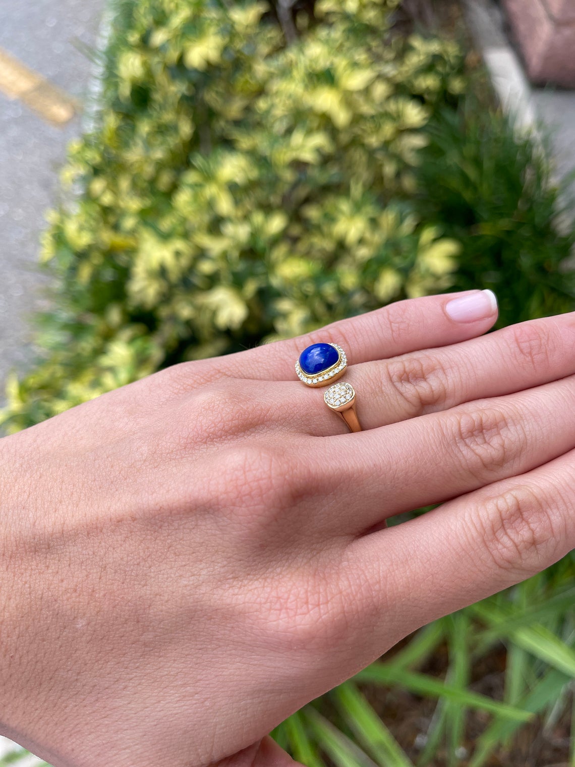 14K Gold Toi Et Moi Lapis Lazuli Diamond Cuff Ring - Elegant Stackable Jewelry for Weddings & Date Nights