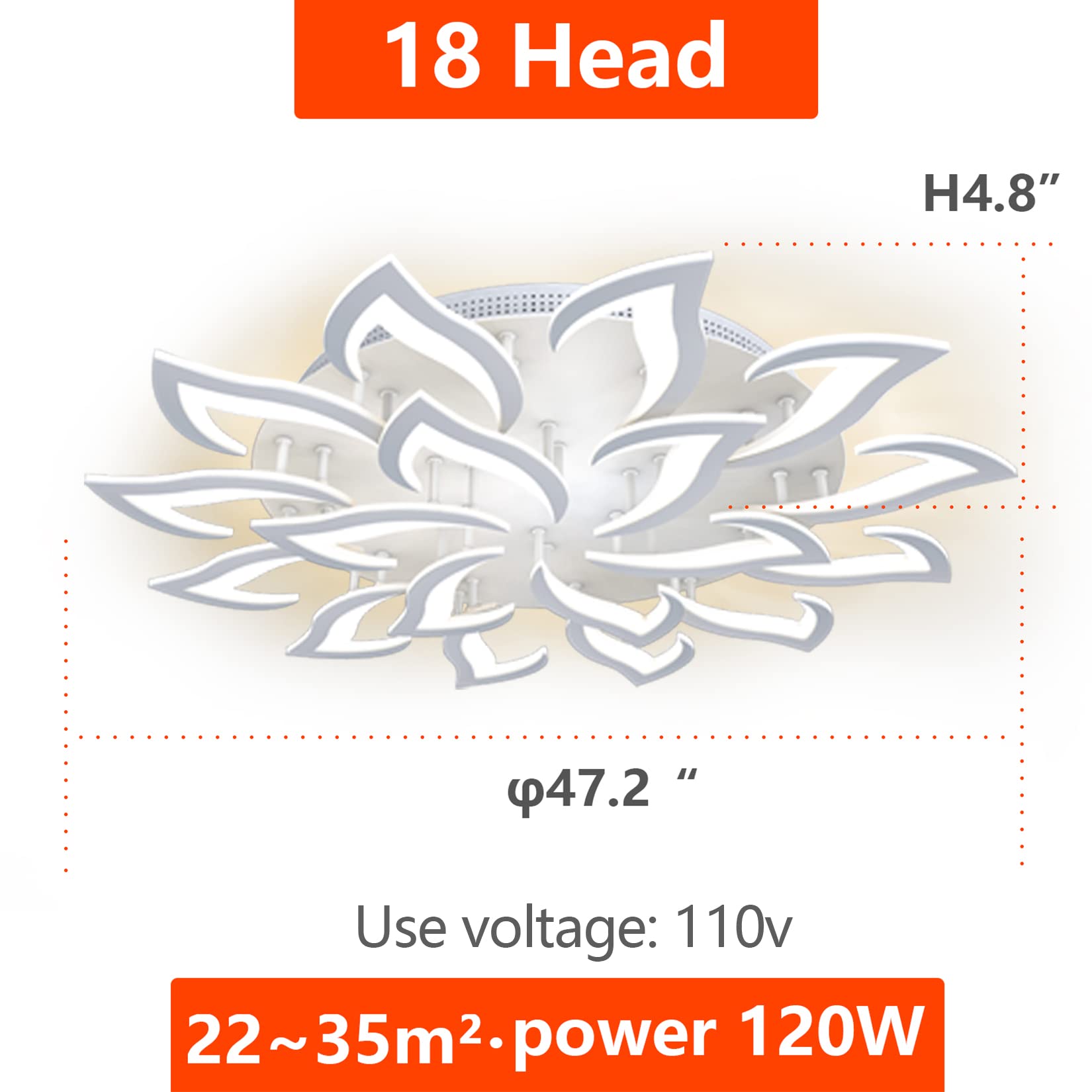 KINDLOV Modern Dimmable LED Ceiling Light - 120W Petal Chandelier Flush Mount Fixture with Remote Control | Energy-Efficient Lighting for Living Room, Bedroom & Dining Room | Perfect for Home Decor & Ambient Lighting