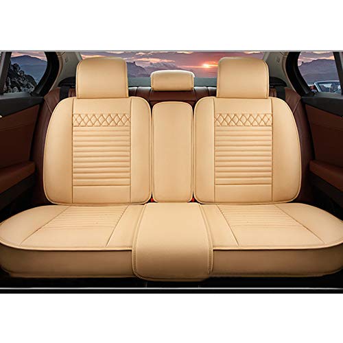 Surekit Universal PU Leather Car Seat Cover - Compatible with Mitsubishi ASX, Eclipse, Grandis, Montero, Lancer, Pajero, Outlander, Shogun, Triton - 5-Seat Full Set Cushion Protector (Cream) - Premium Needlework Design for Comfort & Style - Perfect for Daily Commute, Road Trips & Family Travel