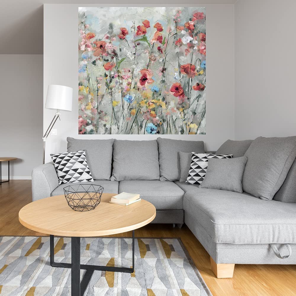 48x48 Inch Botanical Canvas Wall Art - Spring Floral Plant Pictures for Bathroom & Bedroom Decor - Hand Painted Country Style Fine Art by Artist Studio - Perfect for Farmhouse, Living Room & Office Wall Decor