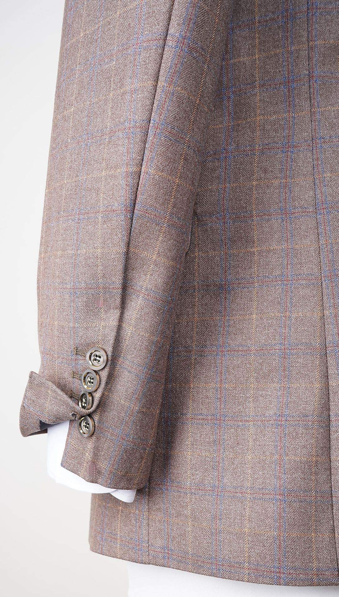 Men's Slim Fit Vintage 3-Piece Light Brown Plaid Tweed Wool Suit - Formal Tuxedo for Weddings, Parties & Business Events