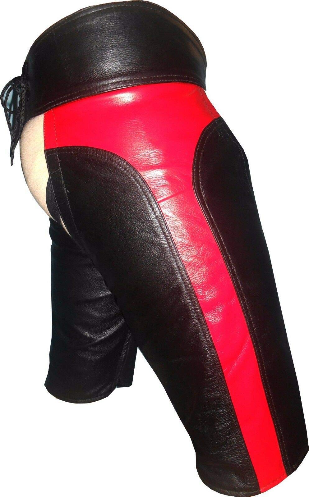 Genuine Cowhide Leather Shorts for Men - Black & Red Gay Chaps (42