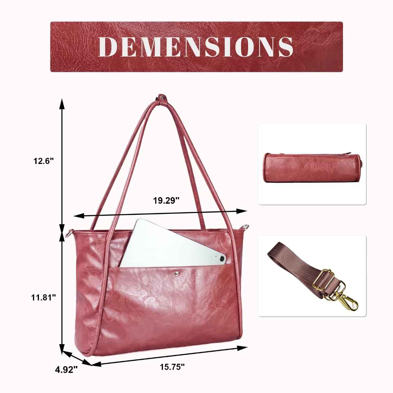Large Vegan Leather Tote Bag for Women - Oversized Work & Travel Weekender Bag with Zipper | Perfect for Office, Gym, Beach & Weekend Getaways