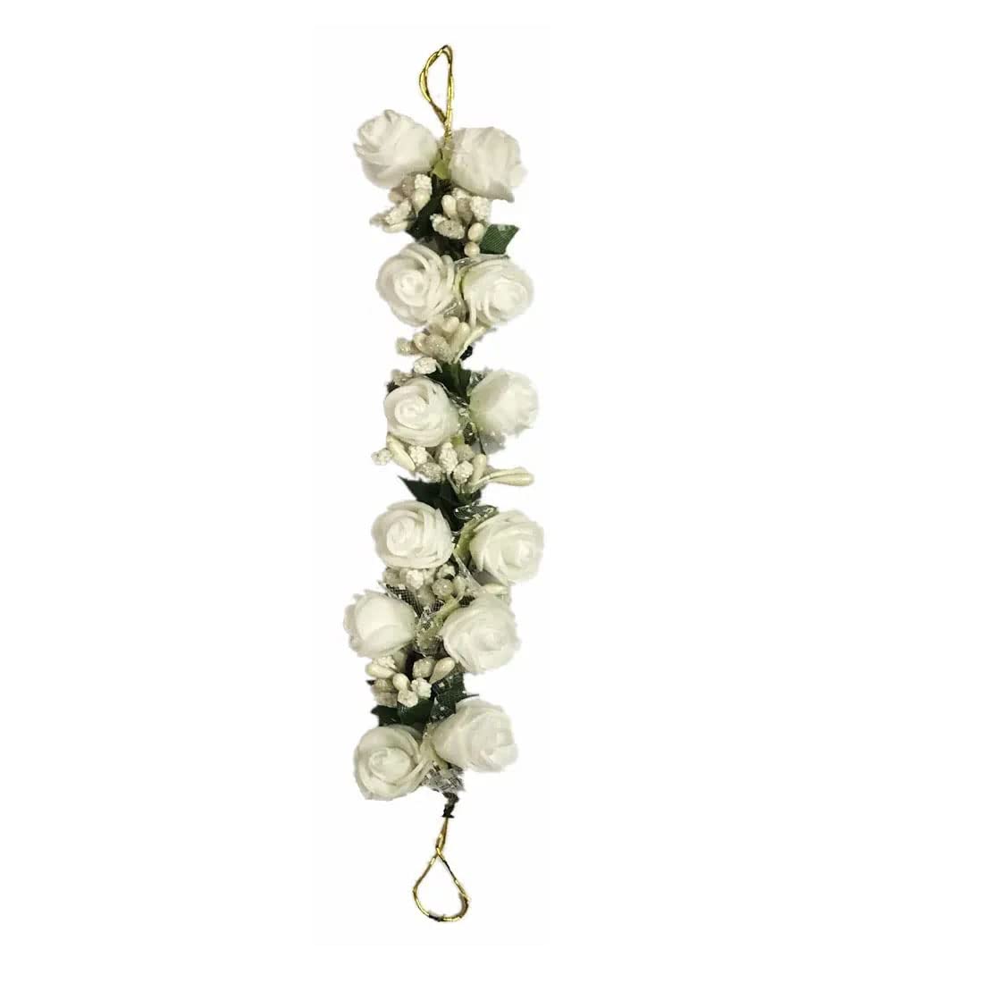 VinshBond Artificial Flower Gajra Bun Hair Clip - White Floral Hair Accessories for Women & Girls (Pack of 1) - Perfect for Weddings, Parties & Traditional Occasions