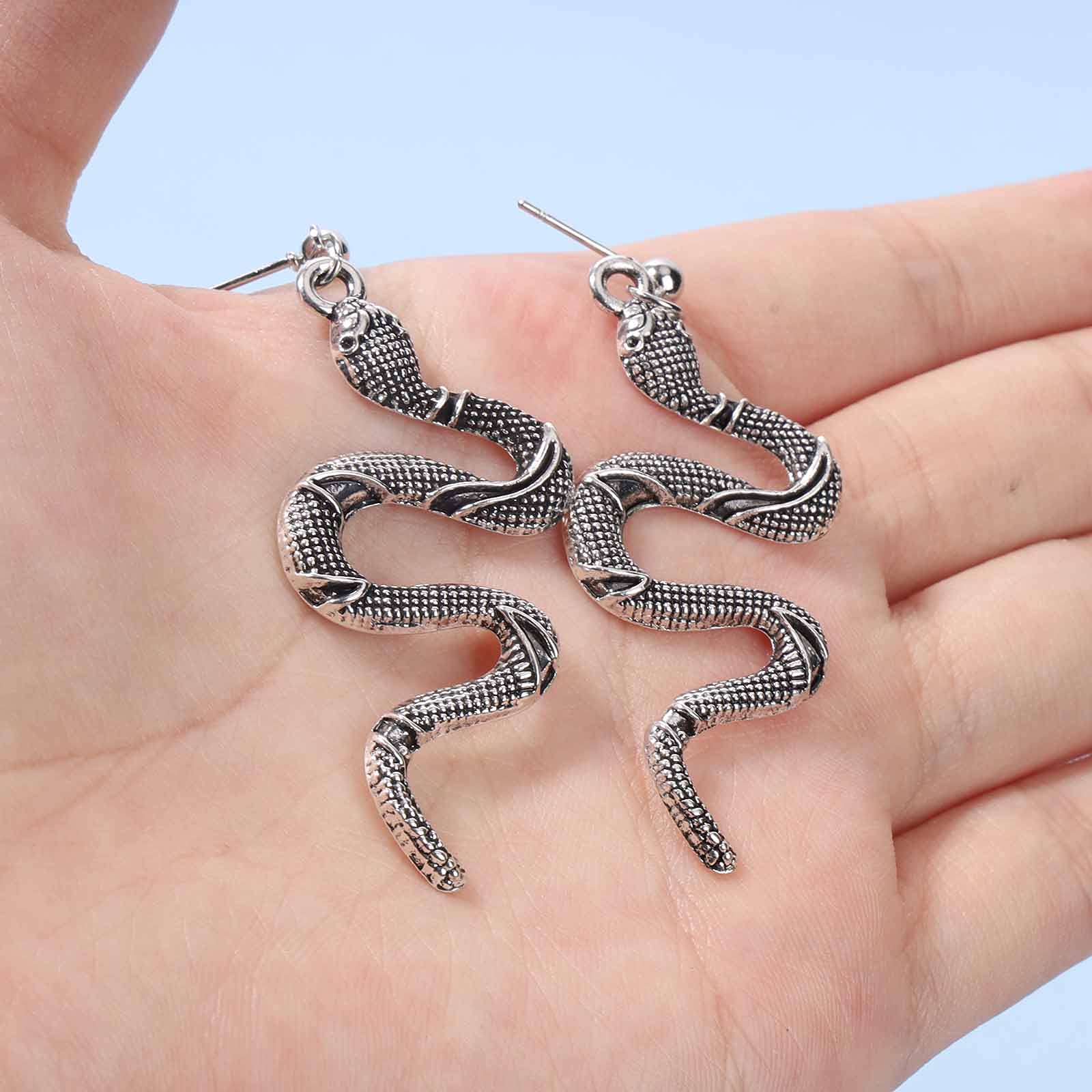 Stylish Punk Snake Earrings for Women - Silver Serpent Dangle Drop Earrings Gothic Jewelry | Perfect for Halloween, Costume Parties & Alternative Fashion