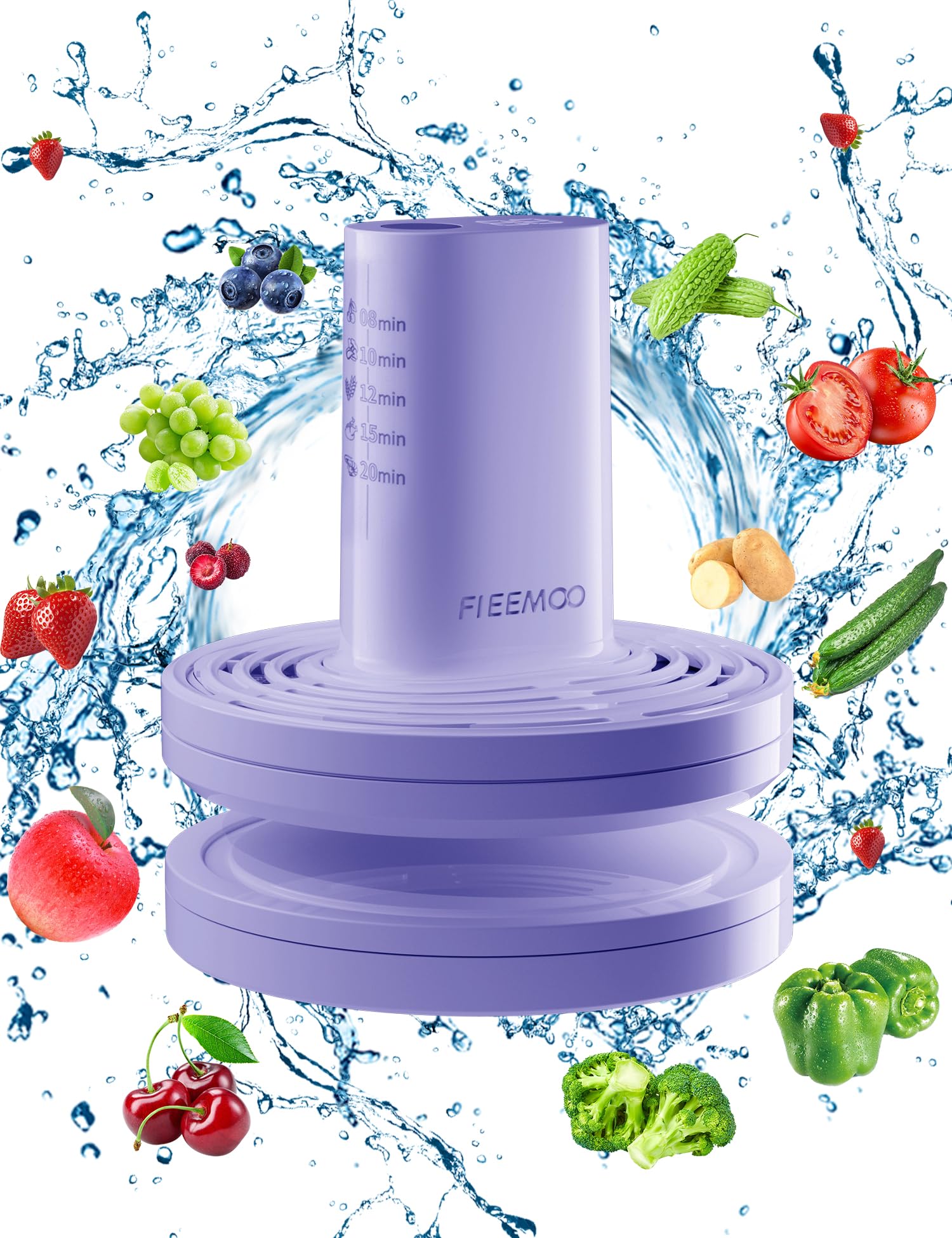 Electric Fruit and Vegetable Washing Machine - Portable Food Cleaner with Fast Electrolytic Water Technology, Large Reaction Area for Cleaning Fruits, Vegetables, Rice, Meat (Purple) | Perfect for Home Kitchen, Organic Food Prep, and Healthy Eating