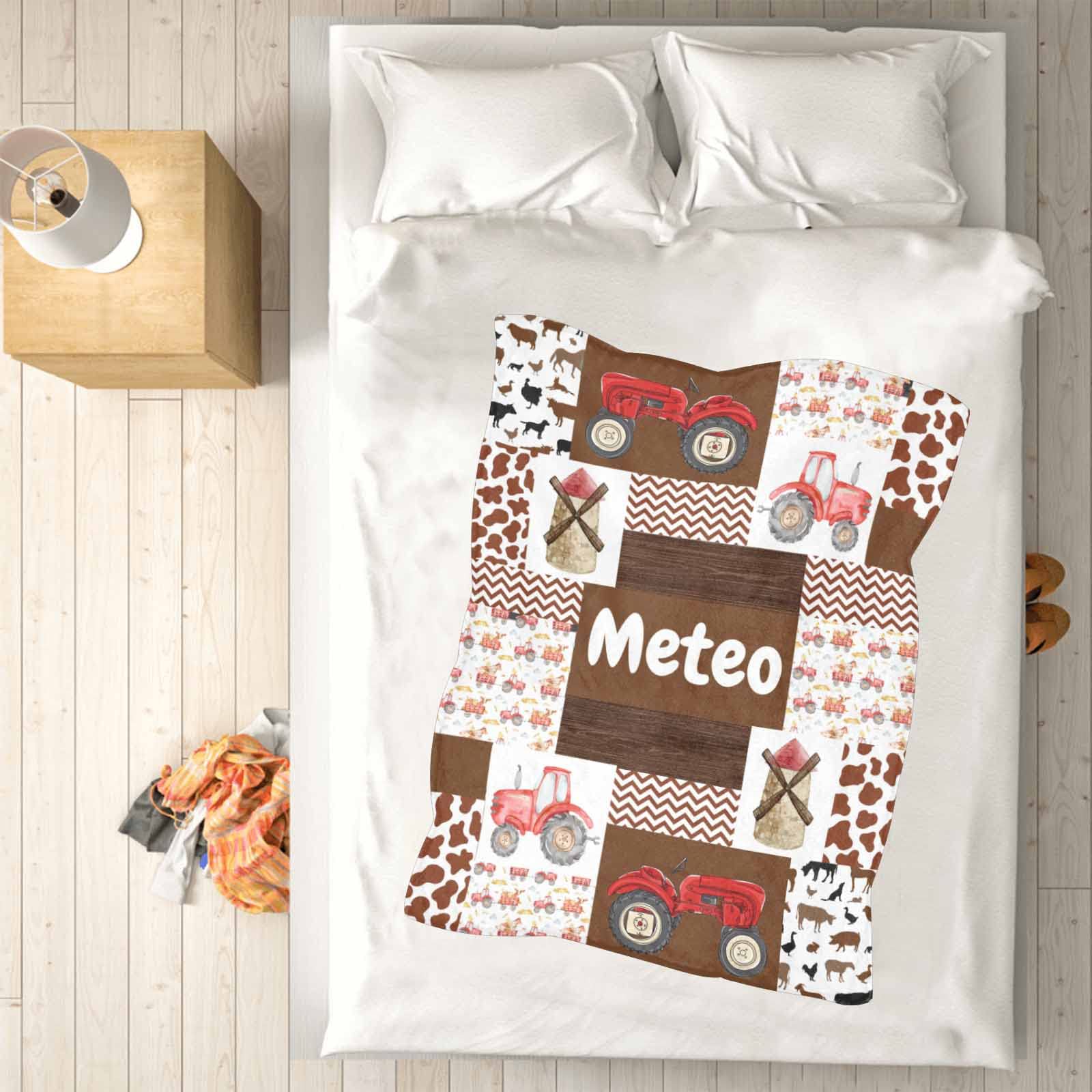 Personalized Baby Name Blanket - Custom Farm Tractor & Cow Print Fleece Blanket for Newborns, Girls & Boys | Ultra Soft Baby Gift for Nursery, Christening & First Birthday | YESCUSTOM