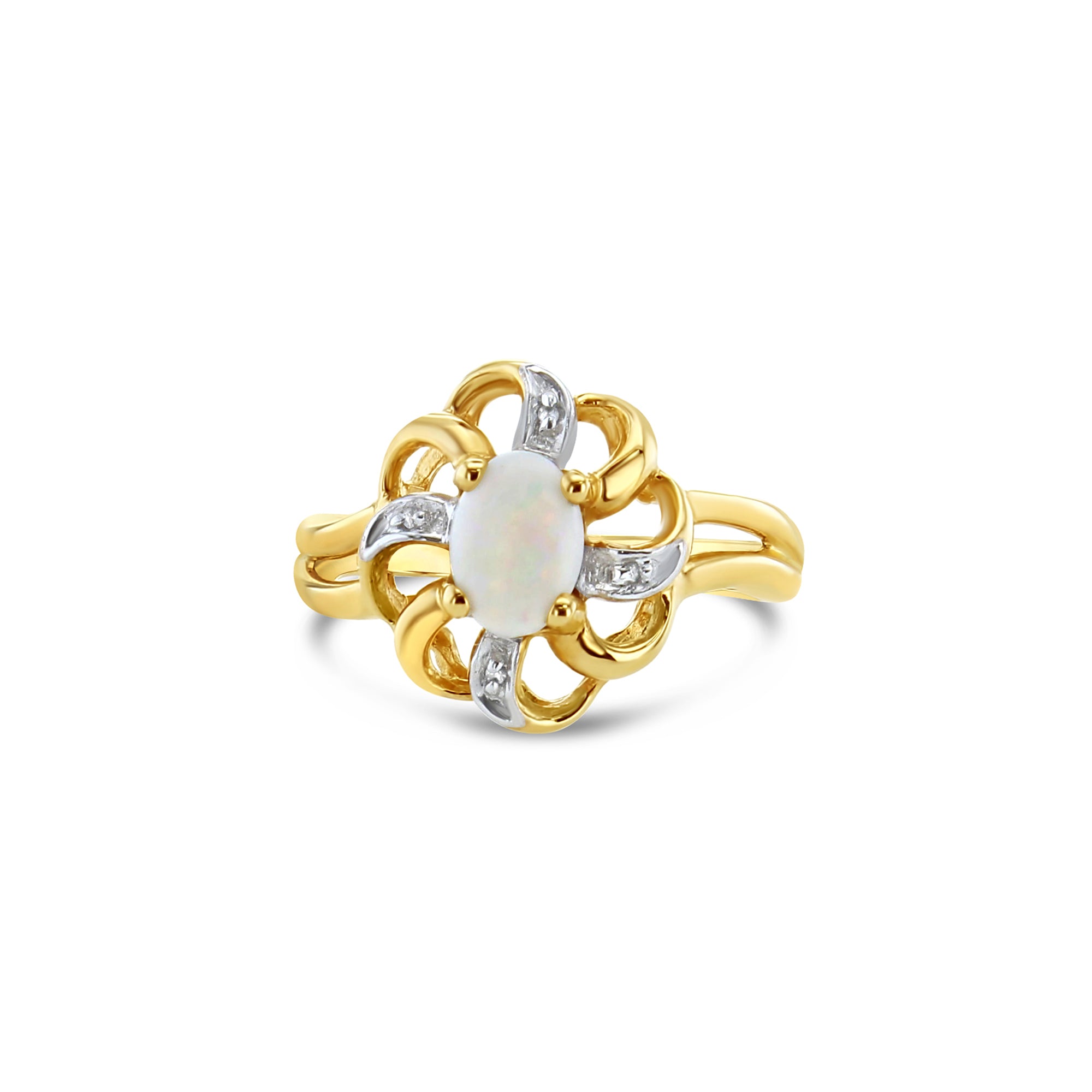 10k Yellow Gold Oval Opal Solitaire Diamond Ring for Women - Elegant Engagement, Wedding, Anniversary Gift for Her