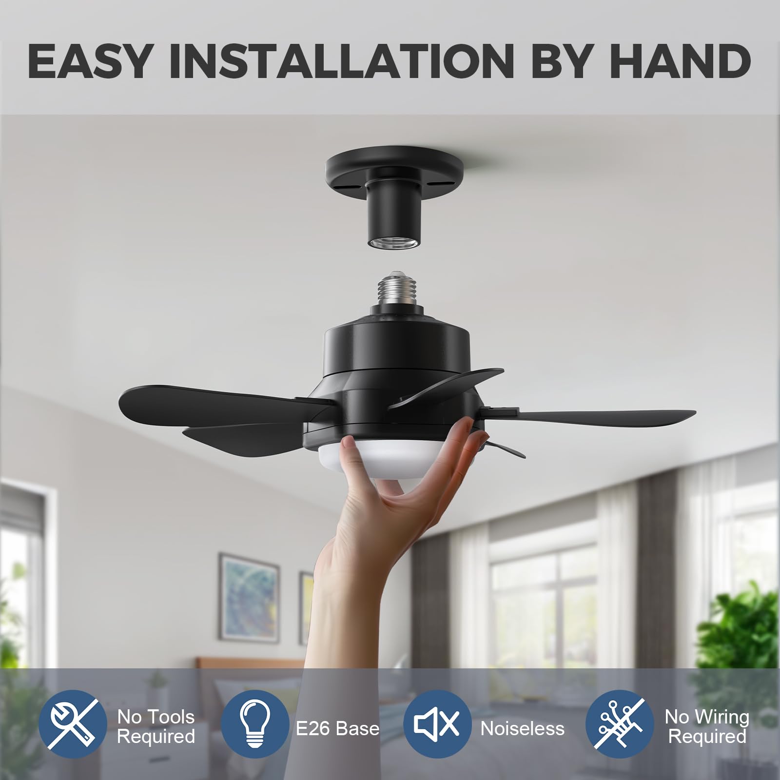 16 Inch Smart Ceiling Fan Light with Remote & App Control - E26/E27 Base, 6 Speeds, 3 Color Dimmable LED - Perfect for Bedroom, Living Room, Kitchen, Garage & Office
