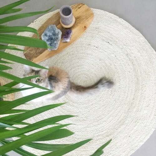 Vipanth Natural White Jute Round Handmade Area Rug - 9ft Eco-Friendly Home Decor for Living Room, Bedroom, Kitchen & Hallway | Perfect for Boho, Farmhouse & Coastal Interior Design Styles