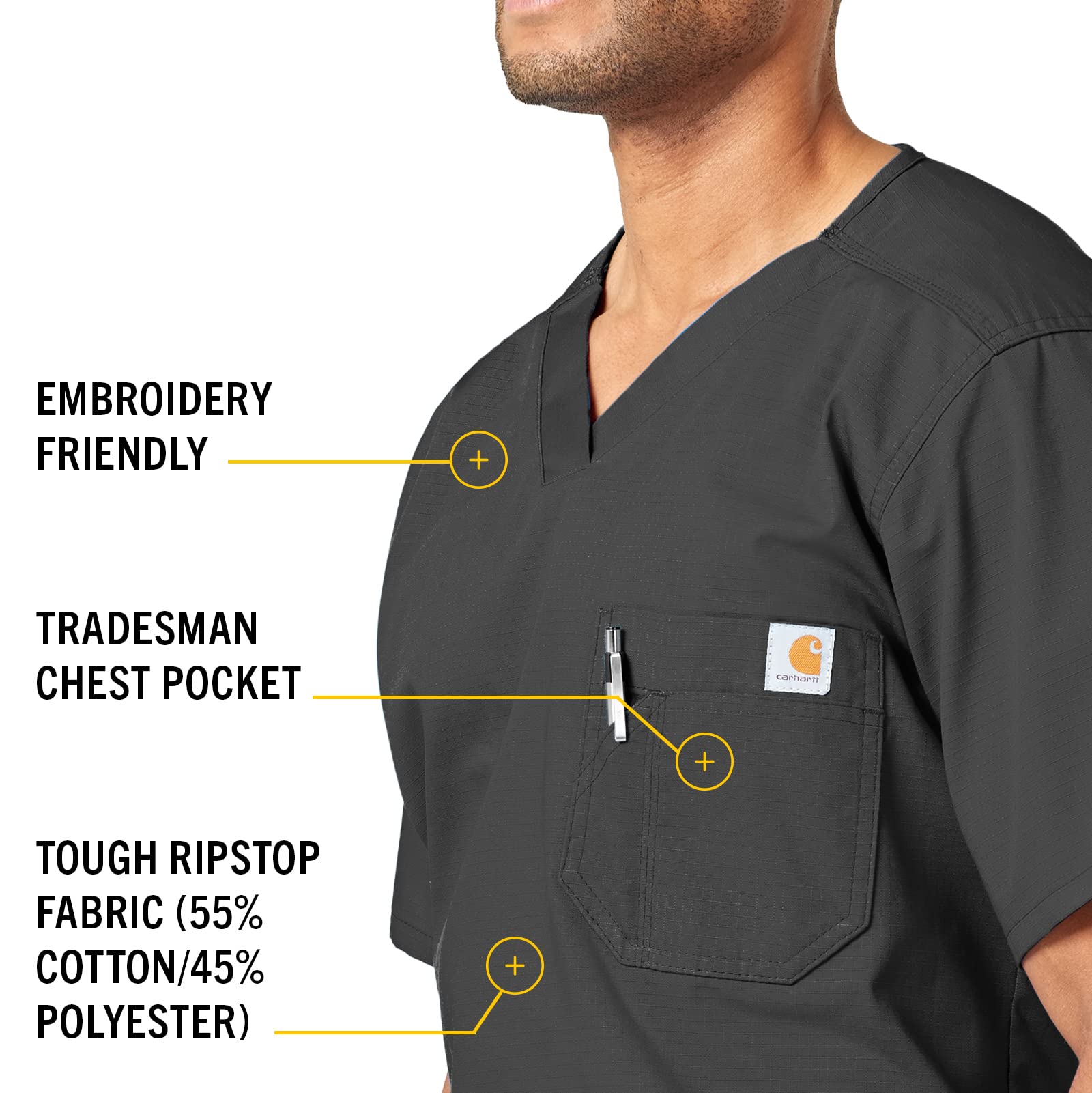 Carhartt Men's Ripstop Utility Scrub Top - Durable Workwear for Medical Professionals & Healthcare Workers - Perfect for Hospitals, Clinics & Nursing Shifts