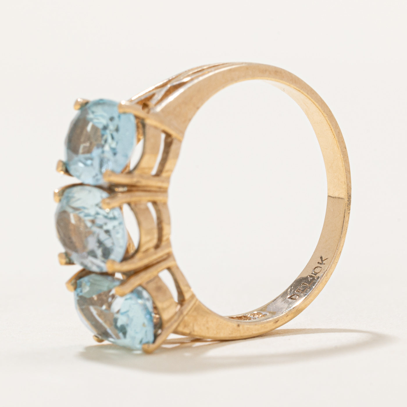 Three Stone Blue Topaz Cocktail Ring | 3.85 Carat Total Weight | Size 7 | Elegant Statement Jewelry for Evening Parties & Special Occasions