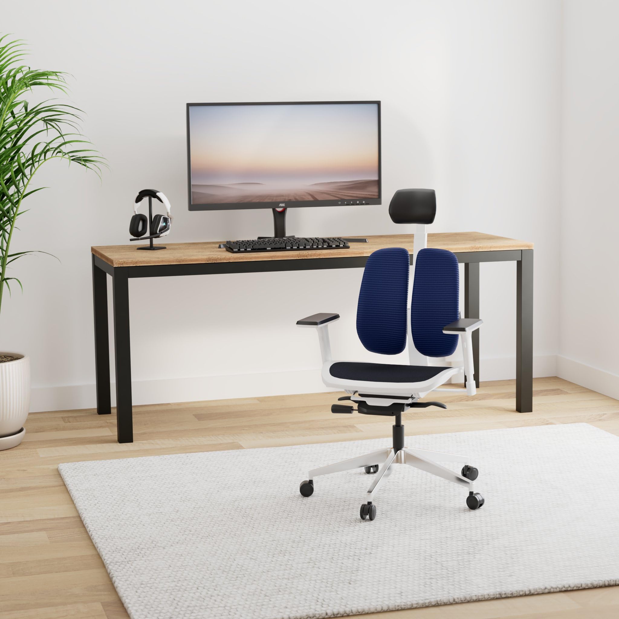 Duorest Alpha Ergonomic Office Chair - Dual Backrest Design for Lower Back Pain Relief, Adjustable Mesh Executive Chair for Home & Office Workspace (White/Blue) - Perfect for Long Hours Sitting, Gaming & Remote Work