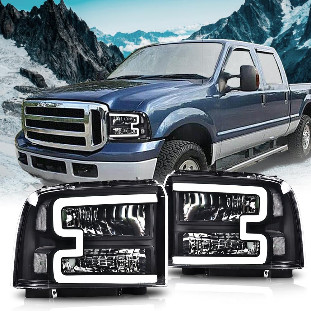 G-PLUS LED DRL Headlights for Ford F250 F350 F450 F550 Super Duty (2005-2007) - Clear Lens, Black Housing, Clear Reflector - Upgrade Your Truck's Style & Visibility for Night Driving & Off-Road Adventures