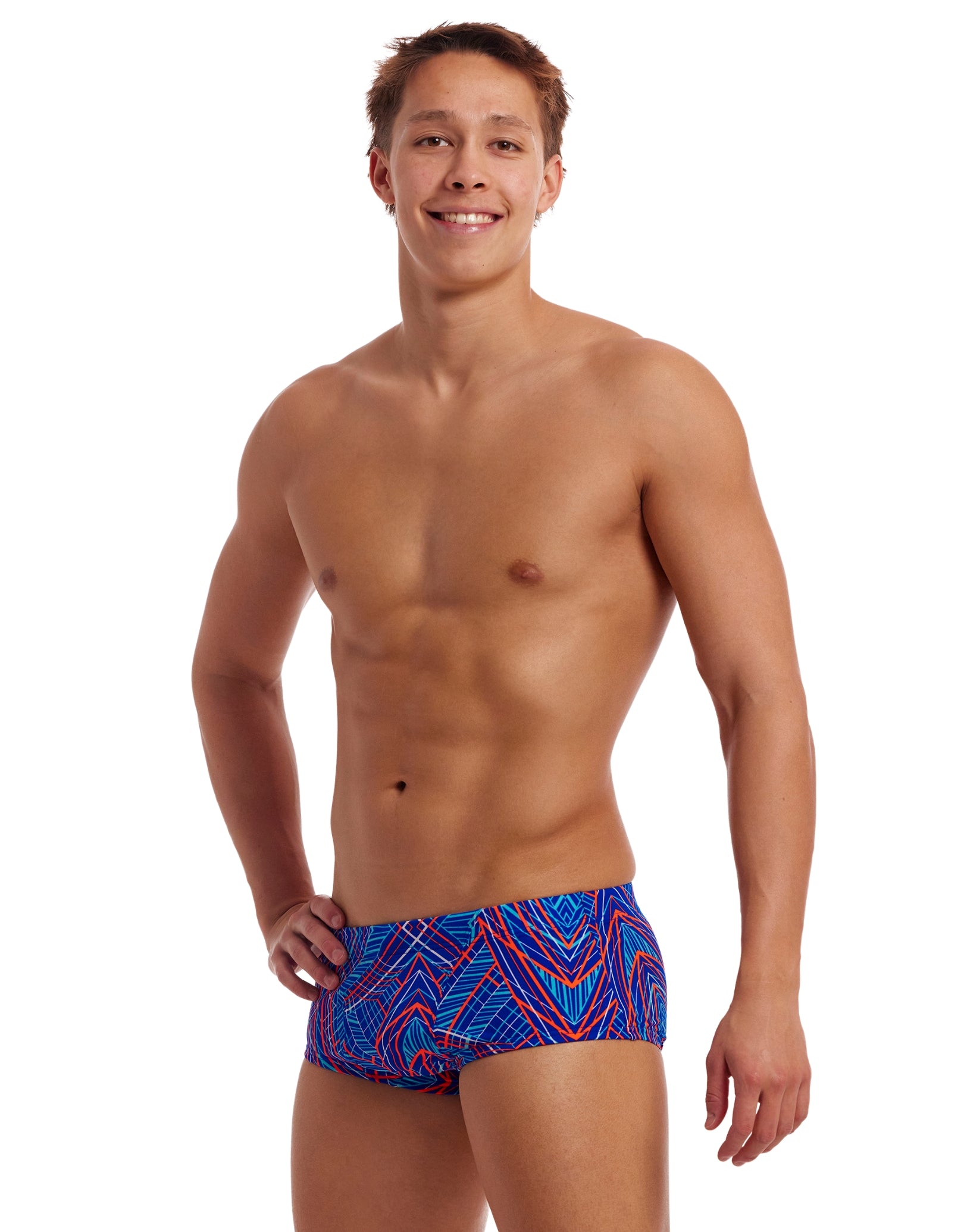Men's Quick-Dry Swim Trunks - Classic Blue & Red Striped Beach Shorts for Swimming, Surfing & Summer Vacations