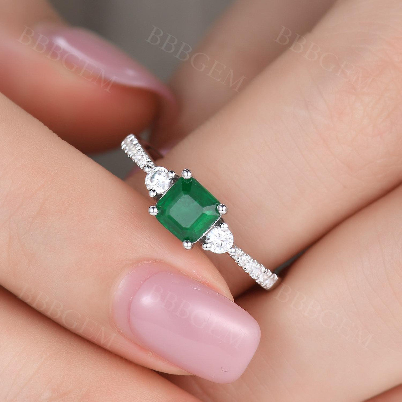 Exquisite Natural Zambian Emerald Three-Stone Platinum Ring with Diamond Accents - Perfect for Engagement, Anniversary & Special Occasions