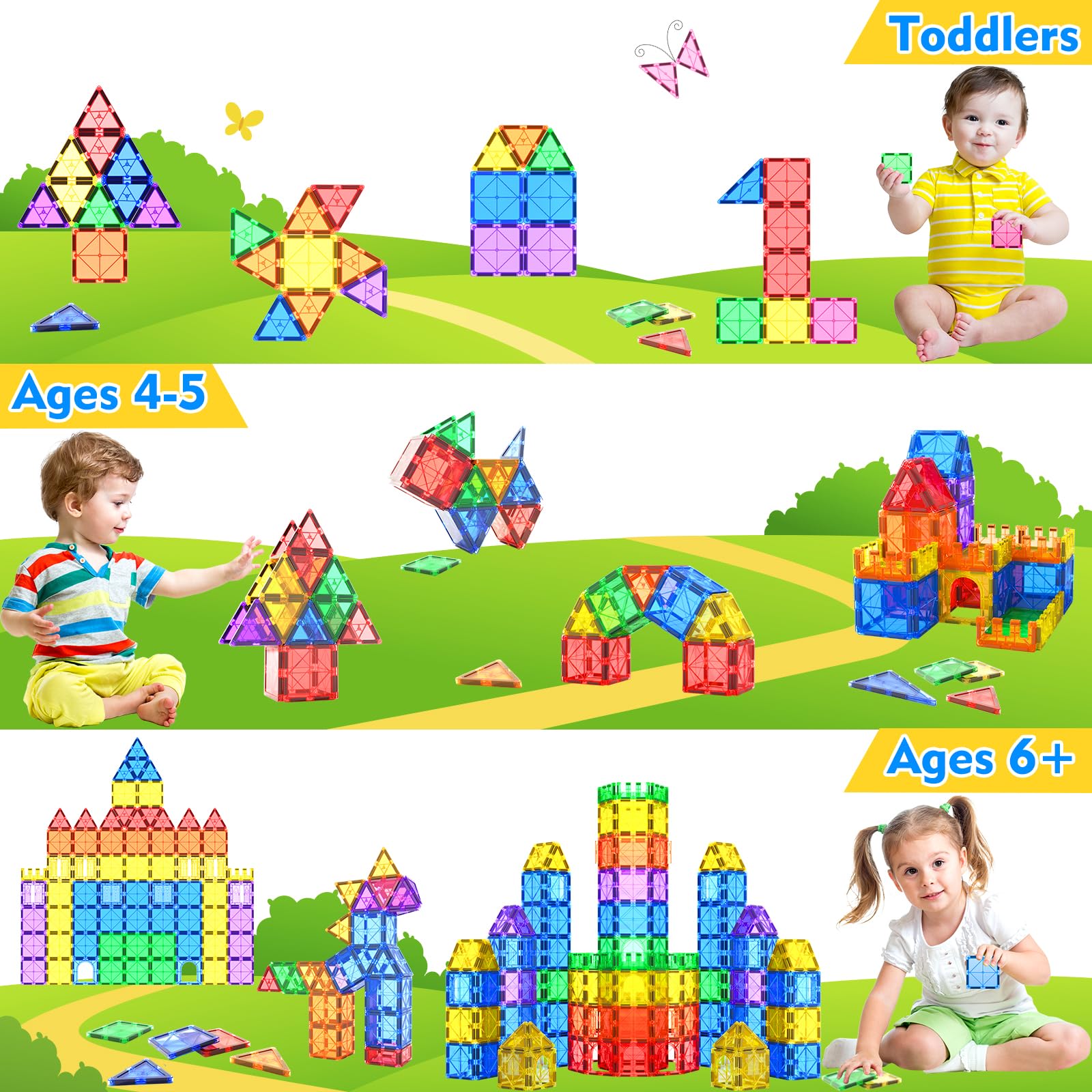 Magnetic Building Blocks for Toddlers - STEM Montessori Sensory Toys for Boys & Girls Ages 3+, Educational Magnet Tile Set for Kids - Perfect Gift for Birthday & Christmas | Preschool Learning, Home Play, Classroom Activities