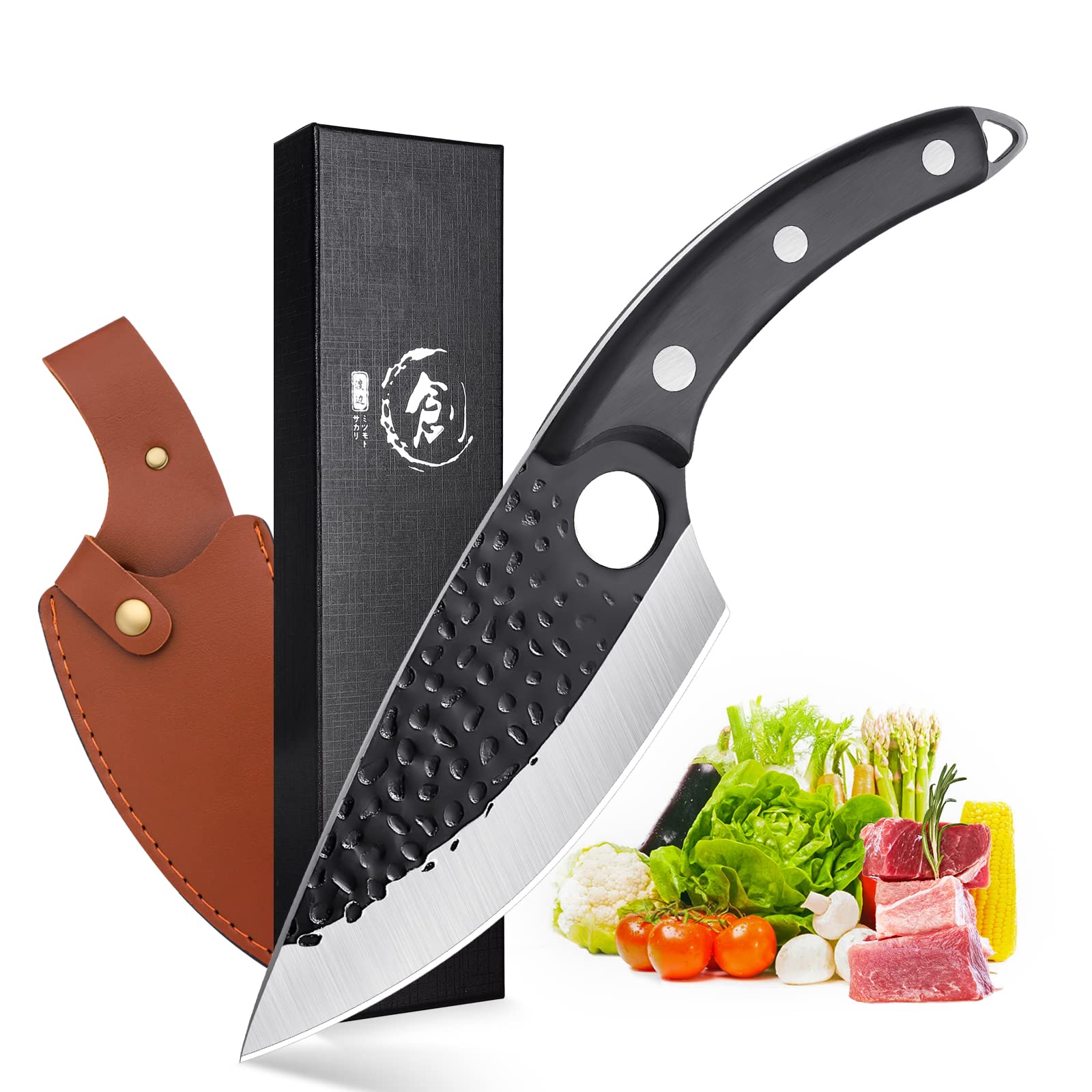 Premium Huusk Viking Knife - Japanese High Carbon Steel Full Tang Butcher & Boning Knife with Sheath - Professional Meat Cleaver for Home Kitchen, Camping & Outdoor Cooking - Perfect for BBQ, Hunting and Survival Gear