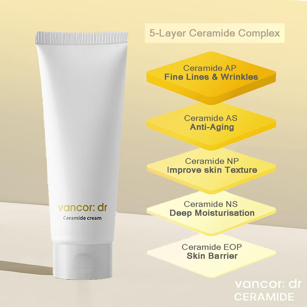 Dr Vancor Ceramide Cream 10000ppm - Korean Glass Skin Moisturizer 60ml for Hydration & Glow