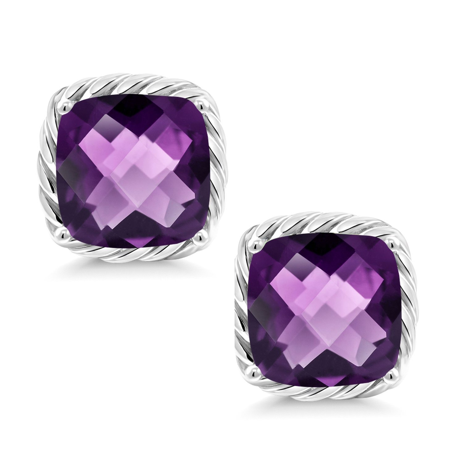 10K White Gold 7MM Cushion Cut Birthstone Stud Earrings for Women & Men | Gemstone Jewelry Gifts for Her, Mom, Wife | Anniversary, Birthday, Mother's Day Present