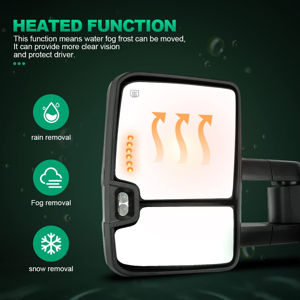 AUTOMUTO Power Heated Towing Mirrors with Turn Signal Light - Compatible with Cadillac Escalade, Chevy & GMC Sierra Pickup Truck (1999-2002) - Driver & Passenger Side - Perfect for Safe Towing & Enhanced Visibility in Winter Conditions