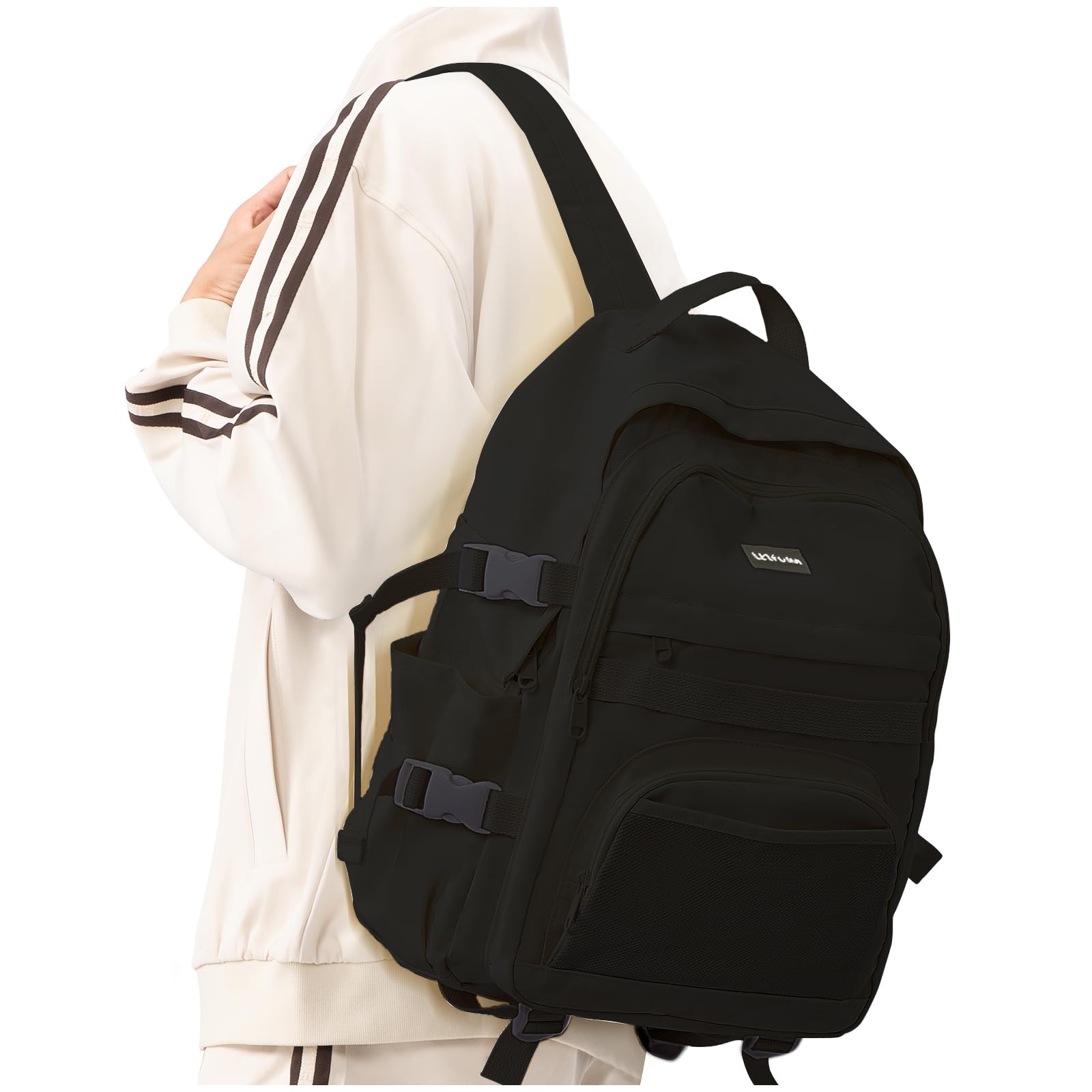SEAFEW Lightweight Water Resistant Laptop Backpack for College, High School Students - Durable Book Bag for Men & Women, Perfect for Travel, Work & Daily Use - Black (G1) - Ideal for Commuting, Campus Life & Business Trips