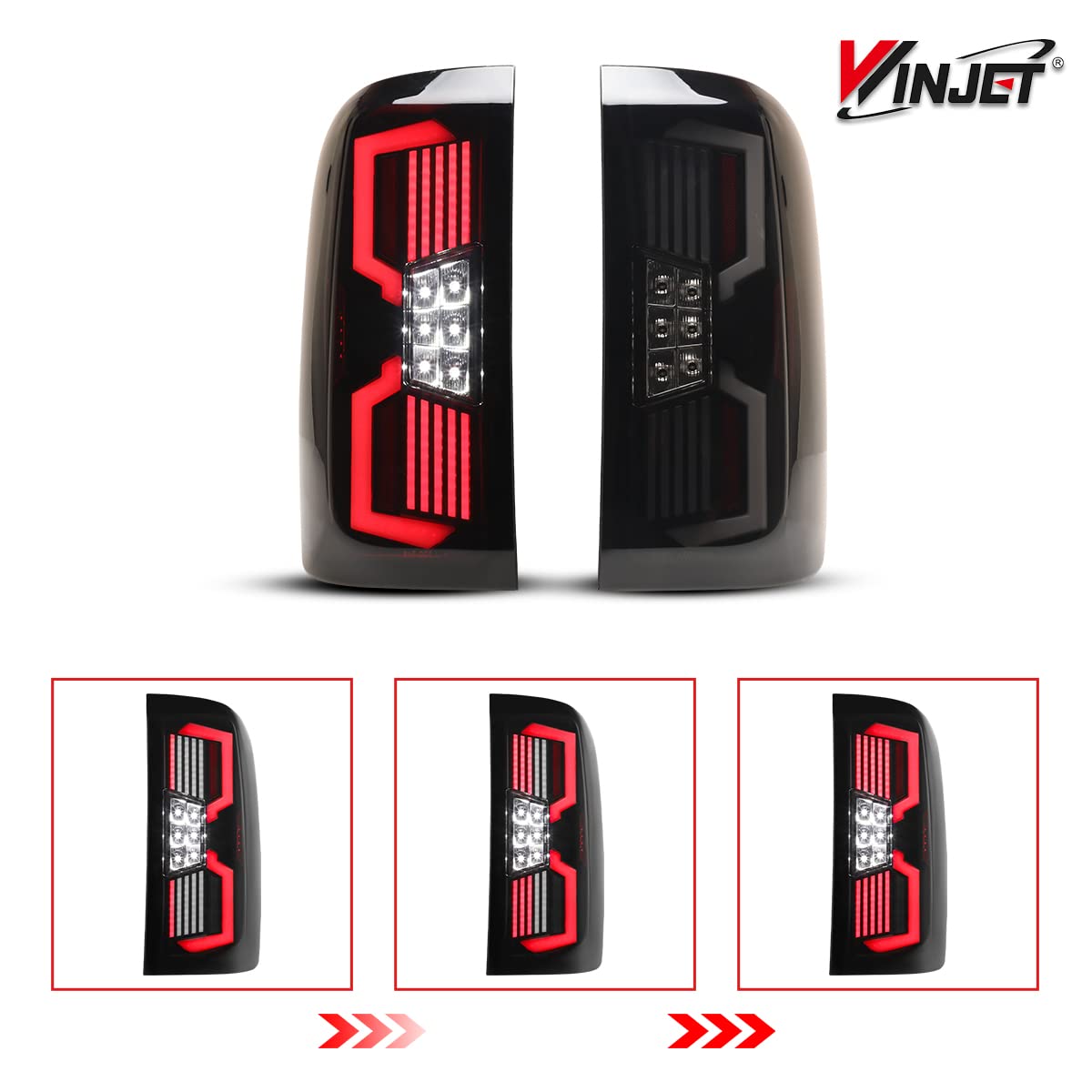 Winjet LED Tail Lights Assembly for 2014-2018 Chevy Silverado 1500 & 2015-2018 Silverado 2500/3500 HD - DRL LED Tail Lights with Sequential Turn Signals & Dynamic Brake Running Lights - Upgrade for Night Driving & Enhanced Safety