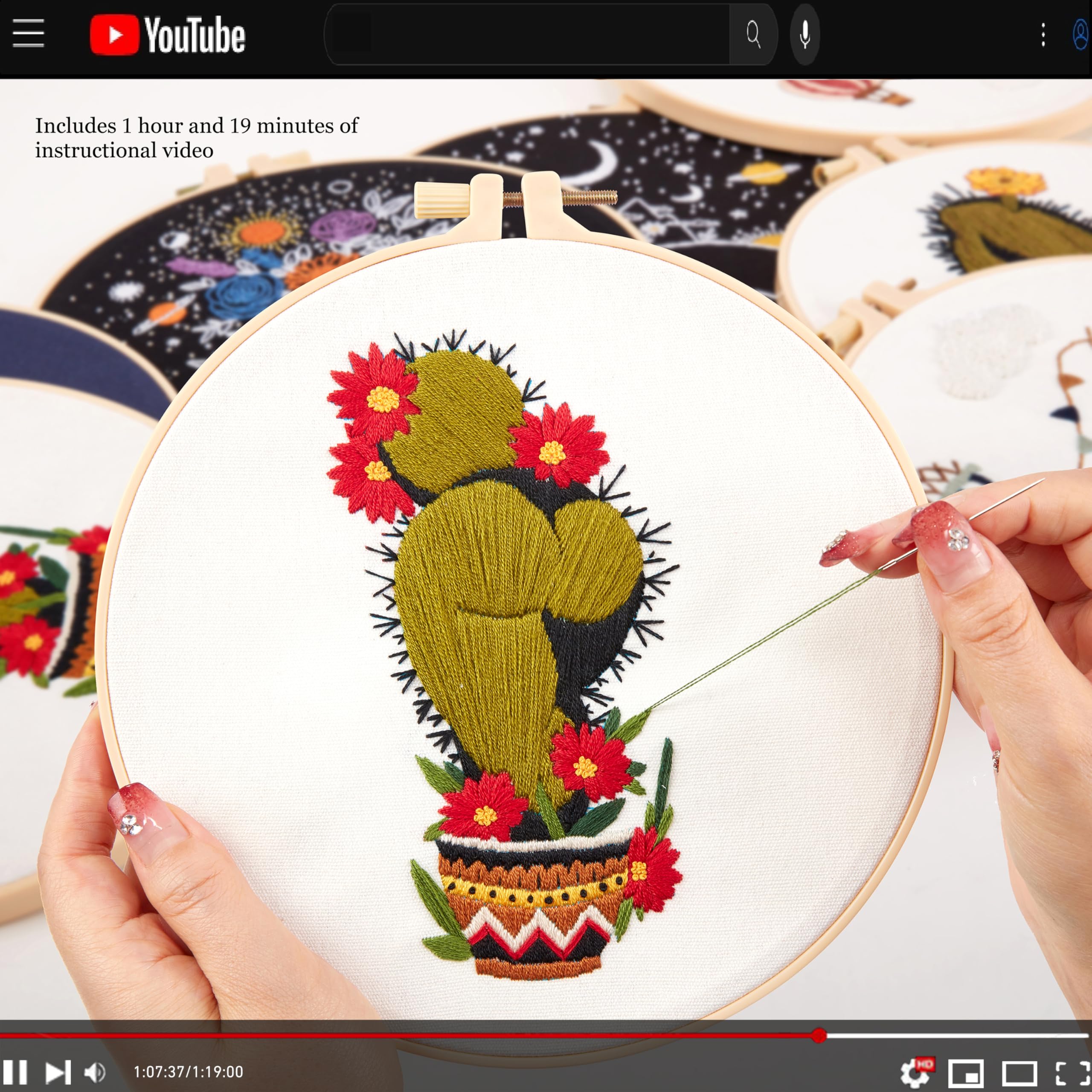 Funny Cactus Embroidery Kit for Beginners - Complete Cross Stitch Starter Set with 2 Fabric Pieces & Hoops, Step-by-Step Video Tutorial | Perfect DIY Gift for Adults, Home Decor & Stress Relief Craft