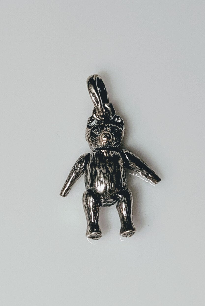 3D Hinged Sterling Silver Dancing Teddy Bear Charm - Large Movable Pendant for Kids Jewelry | Perfect for Children's Bracelets, Necklaces & Gift Giving