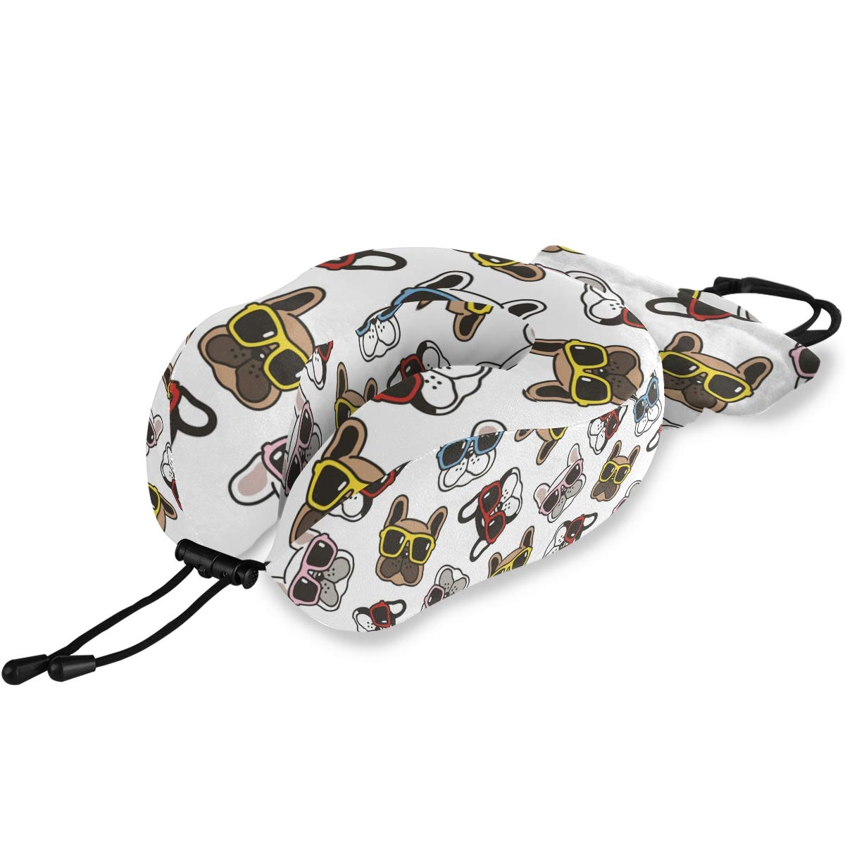 ALAZA French Bulldog Sunglasses Face Scarf & Memory Foam Travel Pillow - U-Shaped Neck Pillow for Airplane, Car, Home & Office Use | Perfect for Travel Comfort, Napping & Neck Support