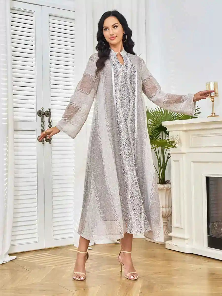 Elegant Eid Sequins Mesh Caftan Dress for Women - Party & Wedding Guest Outfit - Plus Size Boho Maxi Kaftan #25396 | Perfect for Holiday Celebrations, Bridal Showers & Special Occasions