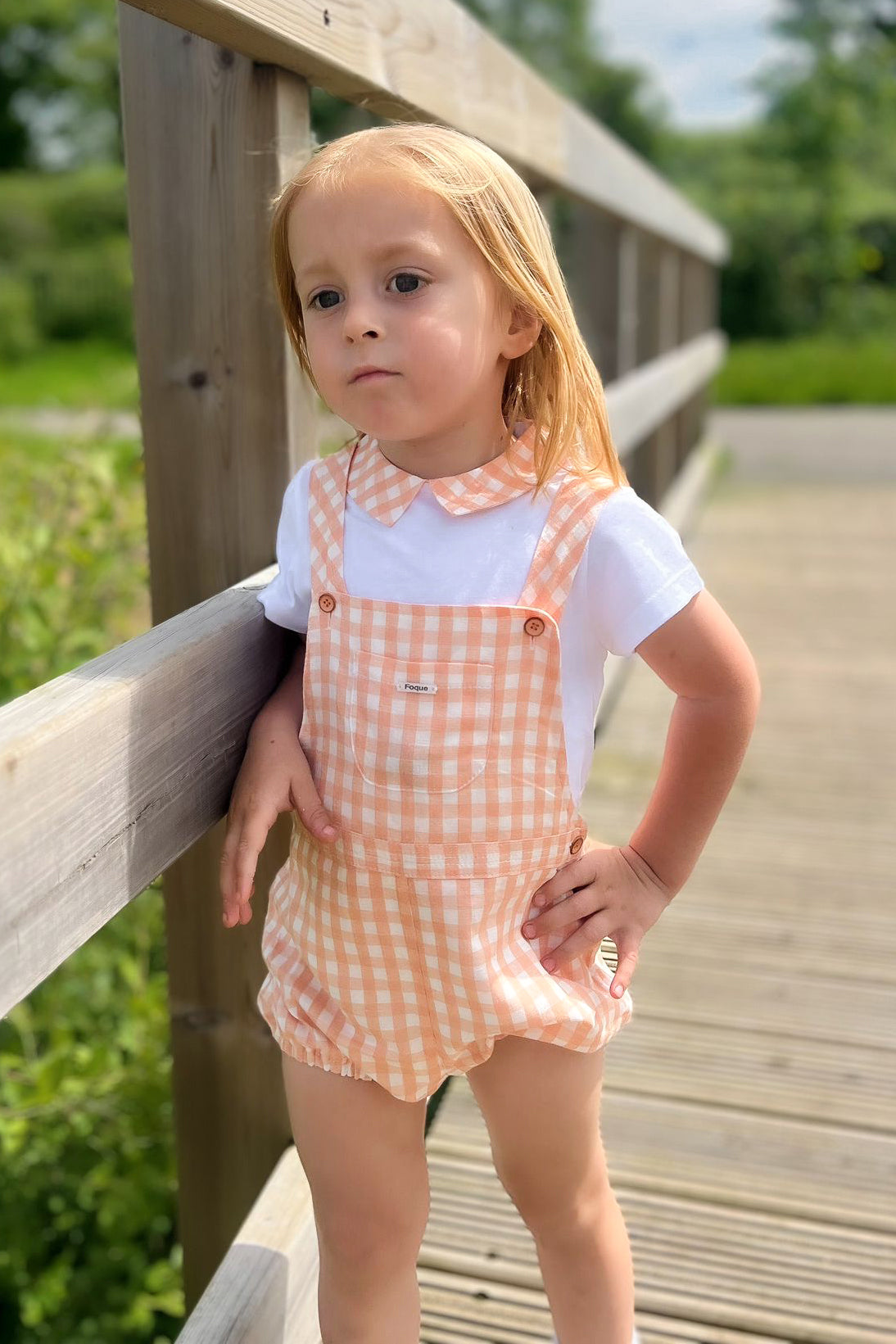 Micah Peach Gingham Shirt & Dungarees Set - Stylish Cotton Outfit for Boys & Girls | Perfect for Spring, Summer, and Casual Family Outings