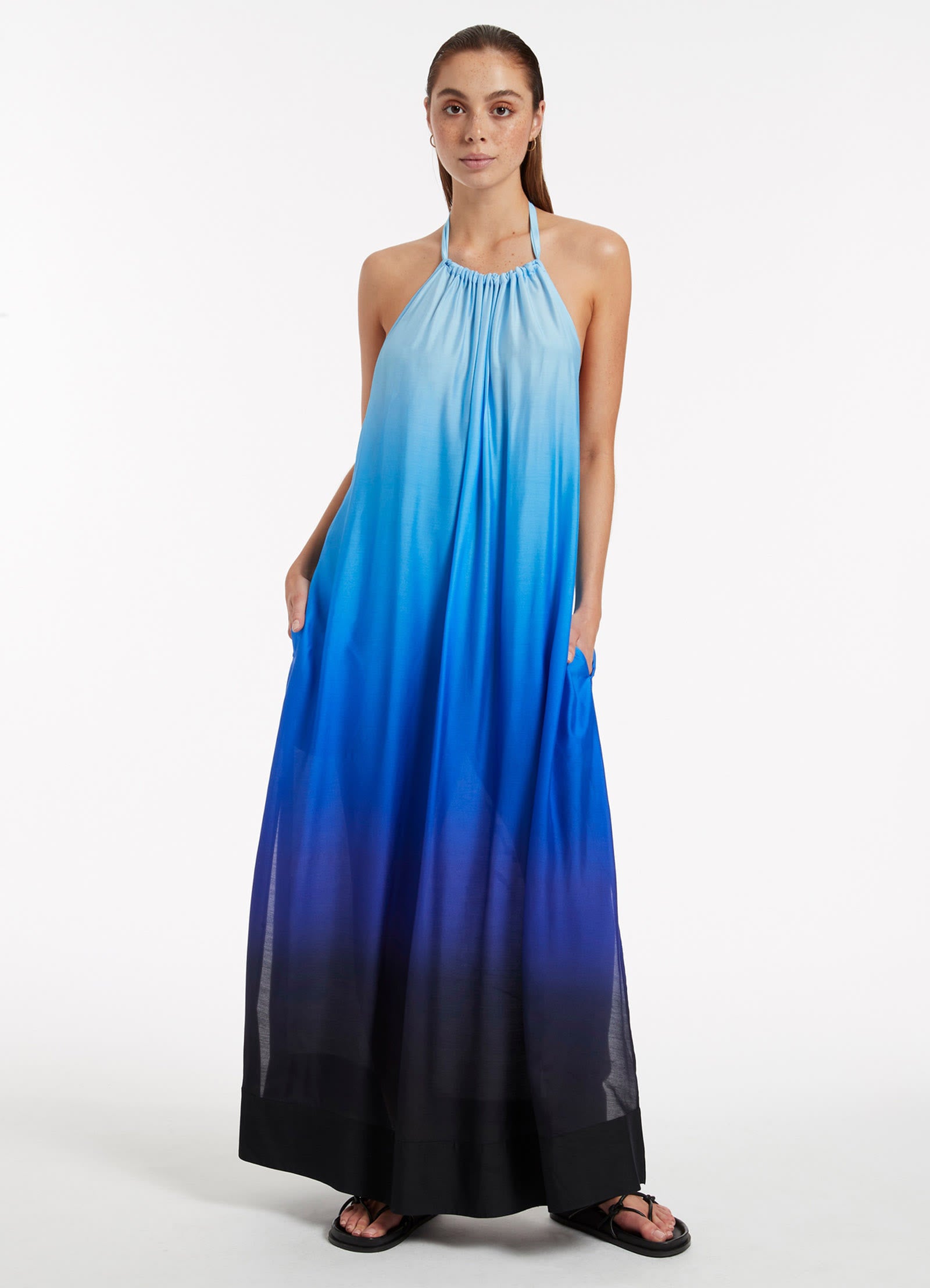 Oia Sunset Halter Maxi Dress - Flowy Beach Cover Up Dress for Women | Perfect for Vacation, Summer Weddings & Boho Photoshoots