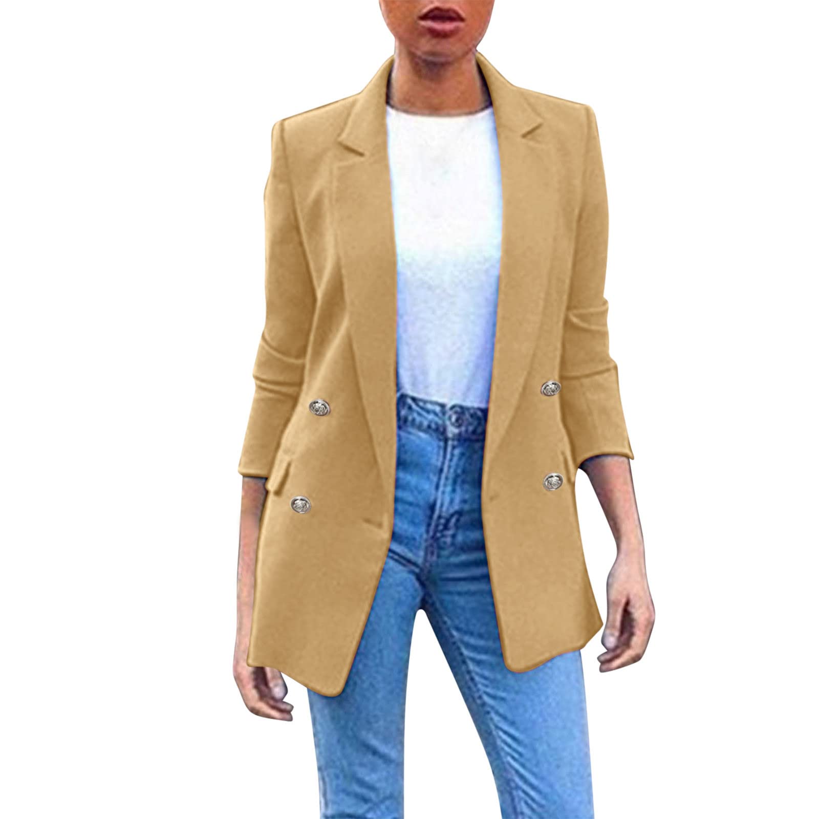 Plus Size Women's Double Breasted Corduroy Blazer Jacket - Long Sleeve Heat Reflective Coat for Work, Office & Winter Outfits