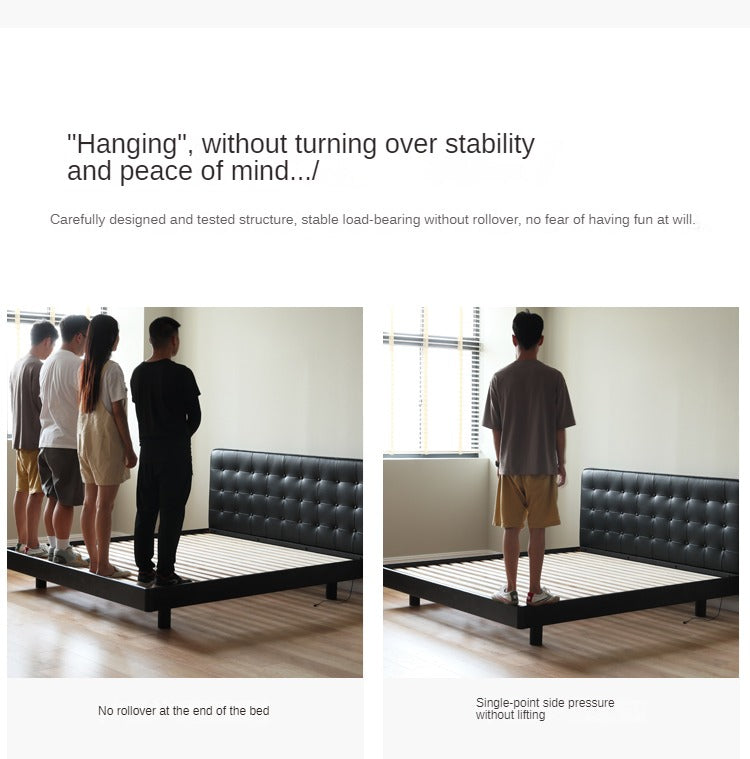 Premium Black Leather Suspension Bed - Luxurious & Durable for Bedroom, Guest Room, or Dorm - Enhances Comfort & Style
