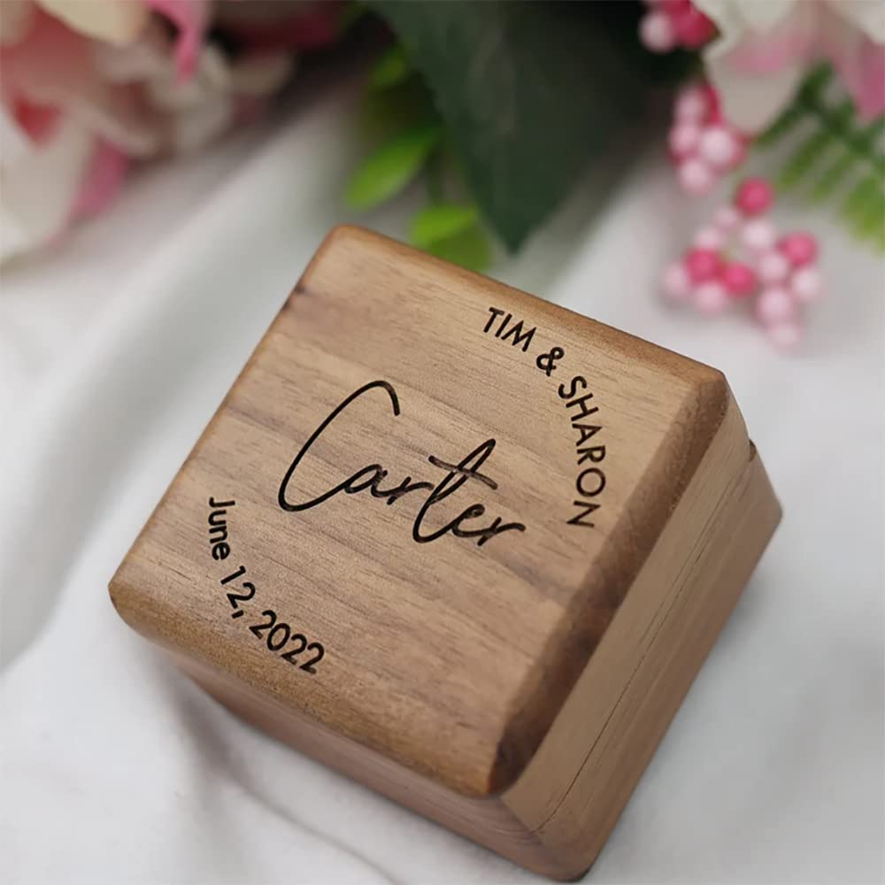 Custom Engraved Wooden Wedding Ring Box - Square Double Ring Holder for Engagement & Proposal - Perfect for Jewelry Storage, Wedding Gifts & Romantic Moments