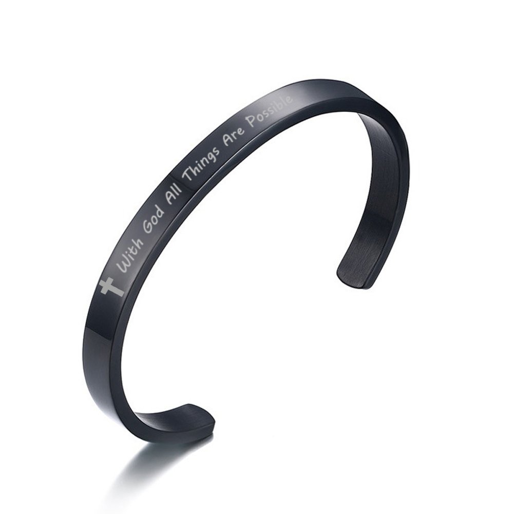 LF Women's Silver Stainless Steel Cross Cuff Bracelet - Christian Jewelry for Baptism & Daily Wear