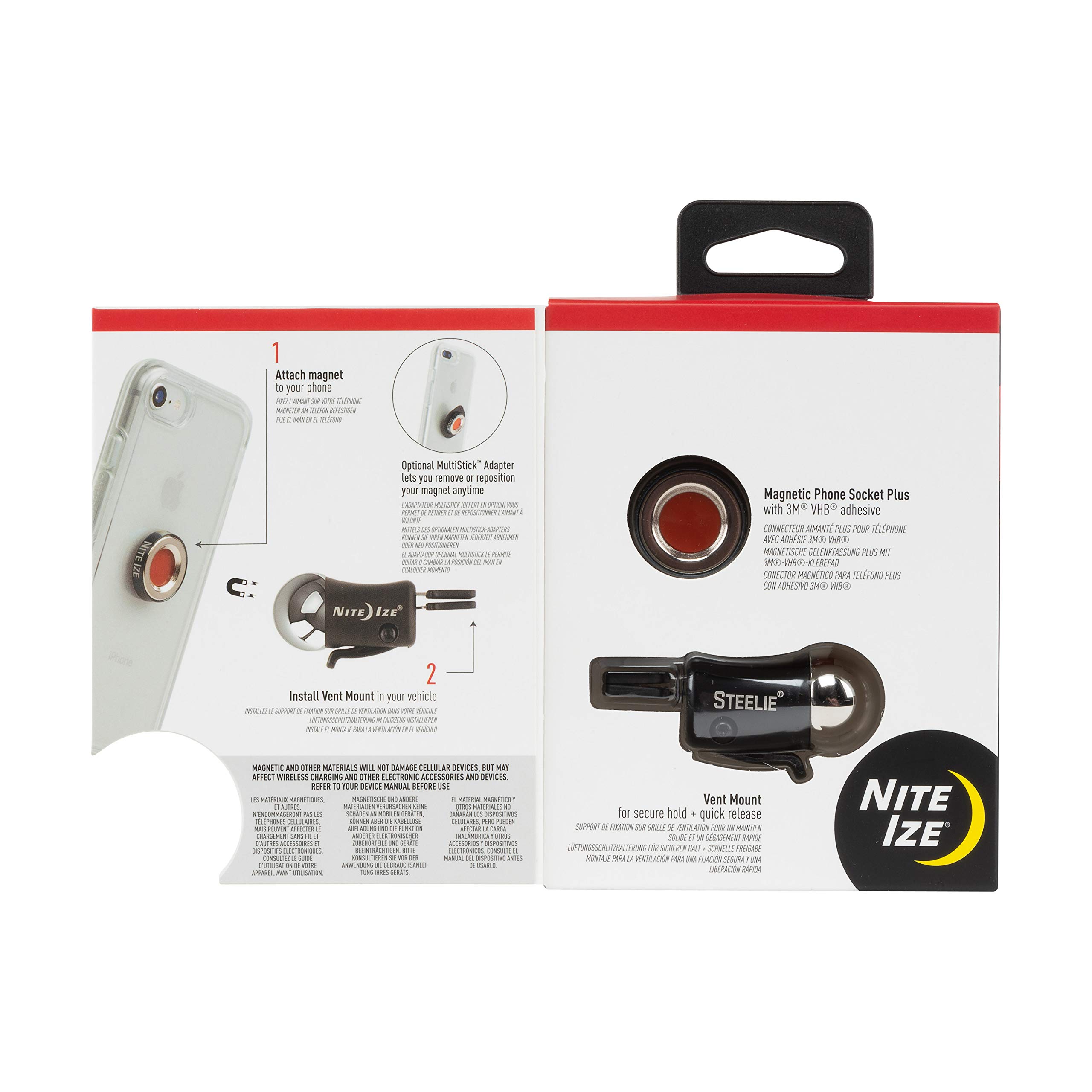 Nite Ize Steelie Vent Mount Kit Plus - Magnetic Car Phone Holder for iPhone & Android, 2X Stronger Grip, Reusable Magnet Adapter - Perfect for Hands-Free Driving & GPS Navigation
