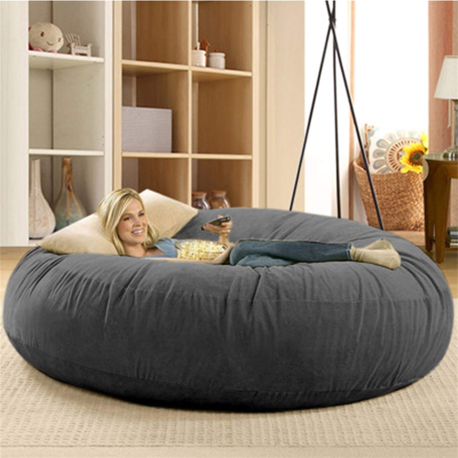 Kengbi Large Microsuede Bean Bag Chair Cover - Breathable, Removable & Washable - Cream Color - No Filler Included - Perfect for Living Room, Bedroom, Dorm or Kids Play Area - Comfortable Seating for Adults and Teens