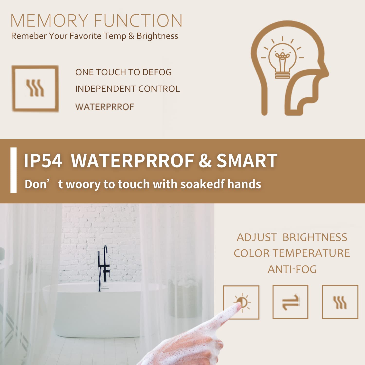DURASPACE 40 x 32 Inch LED Lighted Bathroom Mirror - Dimmable Anti-Fog Vanity Wall Mirror with Memory Function (Vertical/Horizontal) - Perfect for Makeup, Shaving & Home Decor