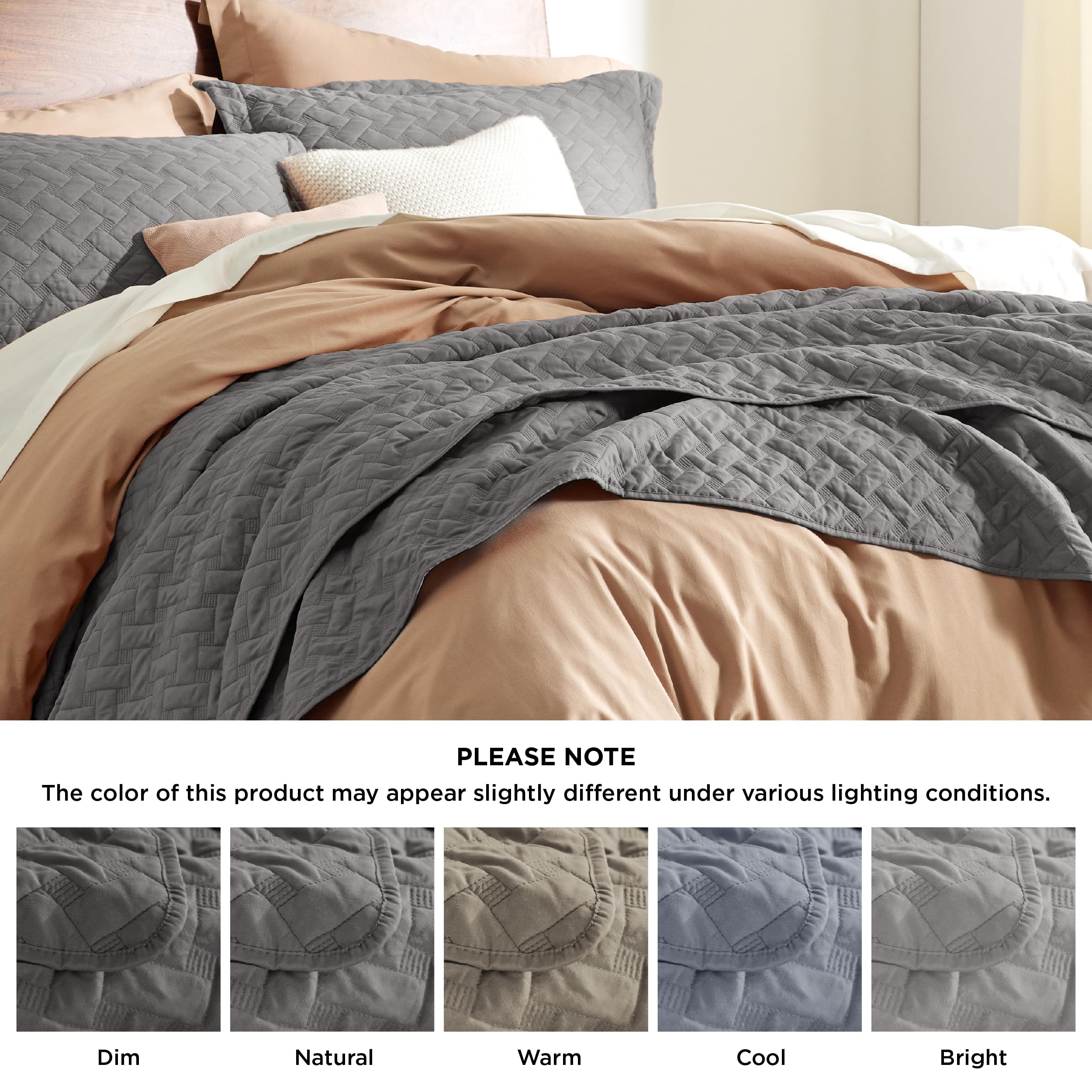 Bedsure California King Size Lightweight Quilt Bedspread - Soft Basket Weave Pattern Grey Comforter Set with 2 Pillow Shams | All Season Bedding for Master Bedroom, Guest Room & Cozy Home Decor