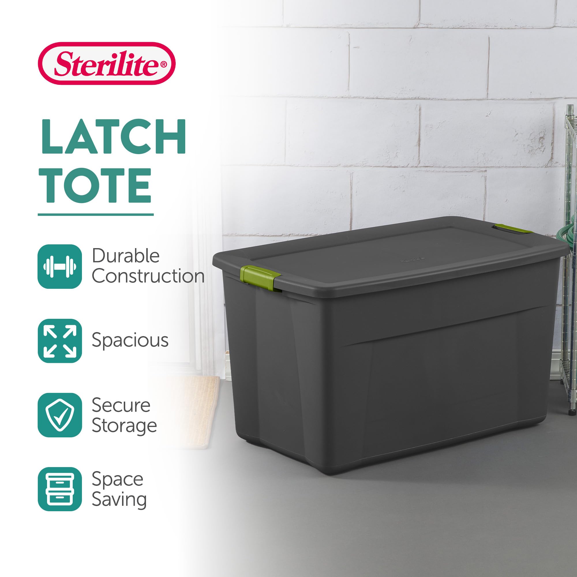 Sterilite 8-Pack 35 Gallon Gray Plastic Storage Bins with Secure Lids - Durable Organizer Containers for Home, Garage, and Office Storage Solutions